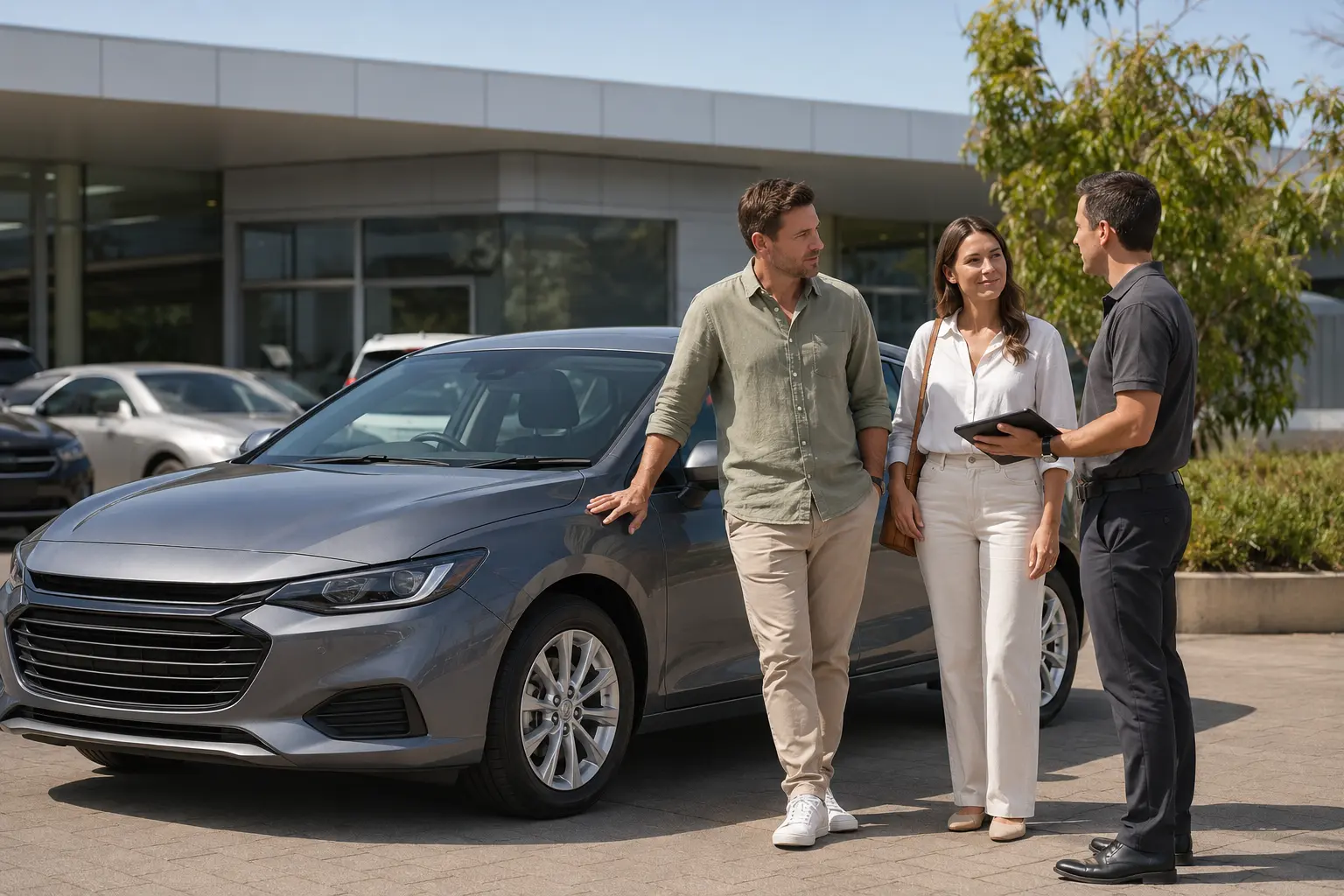 Australian car buyers inspecting a practical new vehicle before arranging finance